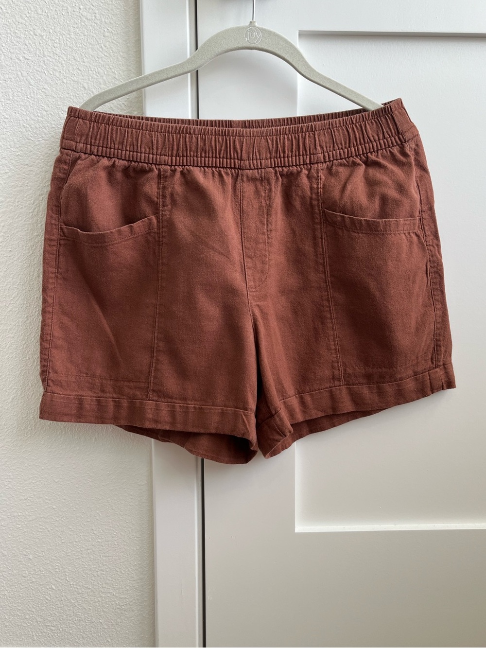 Women's Linen Elastic Waist Shorts - Rust